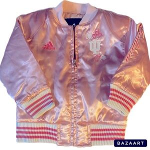 NWOT ADIDAS Cheer Jacket, Satin Jacket, Sz 24M,Embroidery, IU, Collegiate,Hearts